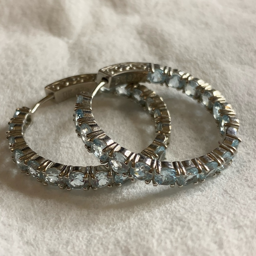 Genuine Blue Topaz sterling hoops